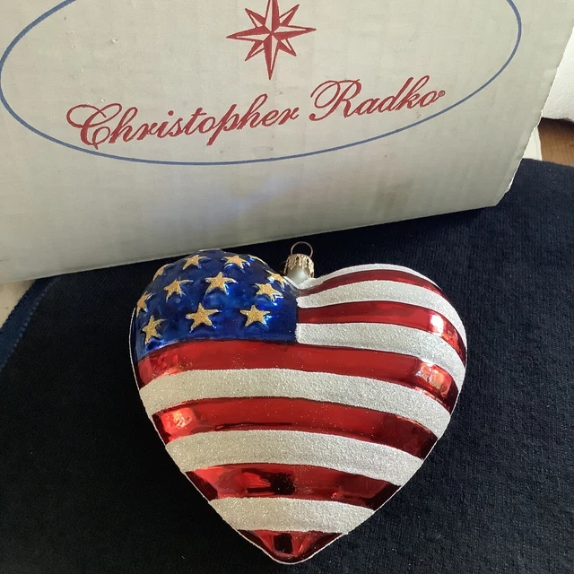 Christopher Radko Brave Heart Christmas Tree Ornament American Flag Patriotic