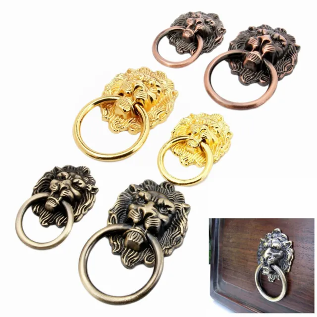 Vintage Bronze Lion Head Cabinet Drawer Pull Handle Knob Ring Door Dresser