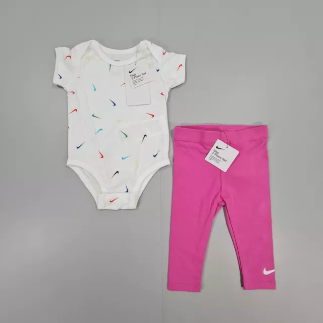 Nike Baby Toddler Girls Outfit Set White Pink 6- 9 Months Romper & Leggings