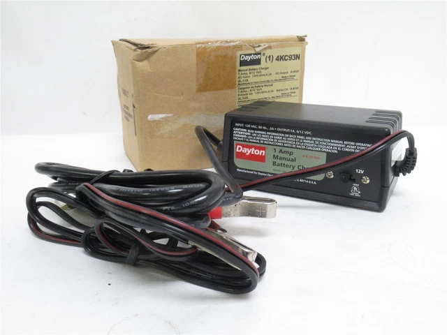 232513 New In Box; Dayton 4KC93N Manual Battery Charger; 1A; 6/12 Volt; 115VAC