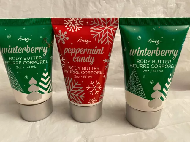 3 ICING  BODY BUTTERS 2 Winter Berry & 1 Peppermint 2 oz each New Discontinued