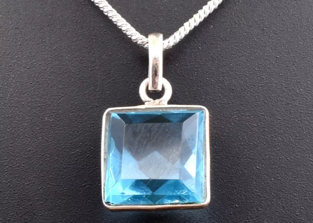 Natürlich Blau Topas Edelstein 925 Sterlingsilber Damen Handmade Anhänger Kette