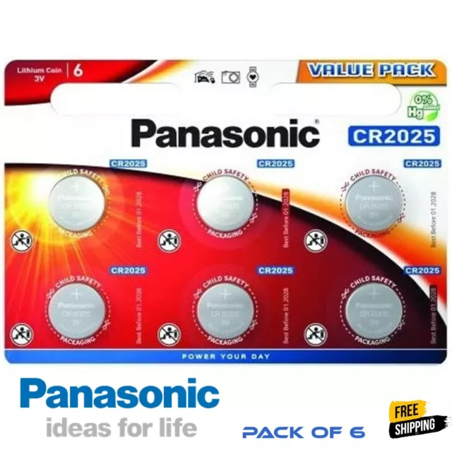 Panasonic CR2025 Battery 3V Lithium Coin Cell Toys Keys Remote Pack of 6