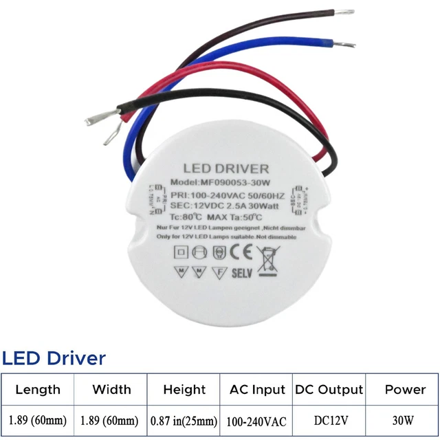 30W RUND LED Transformator 230V to 12V 24V DC Trafo Treiber Driver Lamp ...