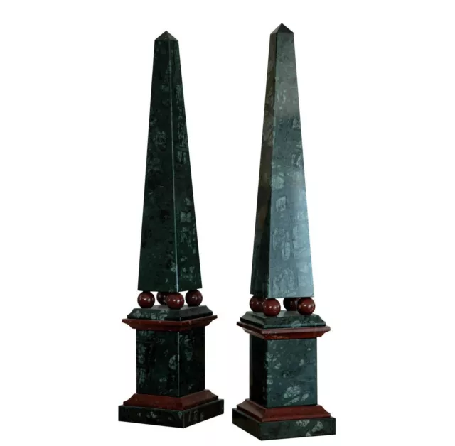 Obelisco Classico Marmo Verde e Rosso con Sfere Italian Marble Obelisk H. 47CM