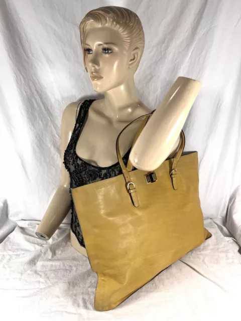 LANVIN PARIS Great Vintage Authentic Mustard Yellow Leather Tote Satchel