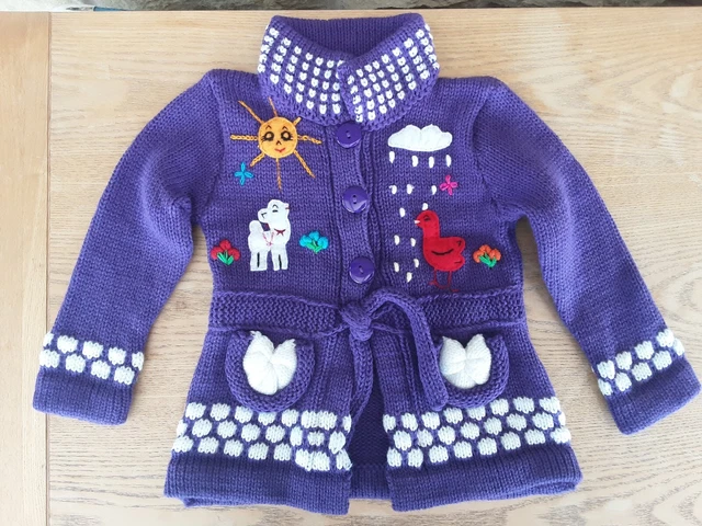 Cardigan Perù Bambino Bambini Lavorata a Maglia Nuova 52cm Petto Circa 2 y