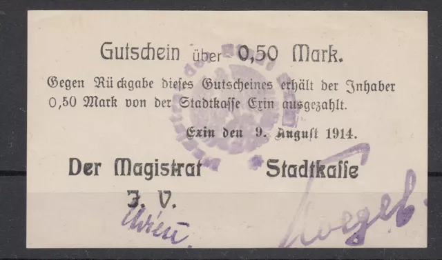 Exin - Stadt - 0,50 Mark - 09.08.1914 - Dießner 96.5 - Papier glatt