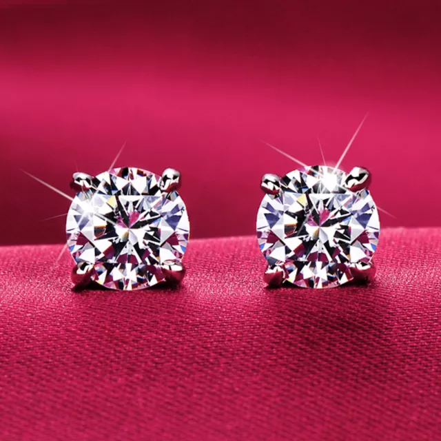 9K Gf 9Ct White Gold Made With Swarovski Crystal Earrings Stud 8Mm