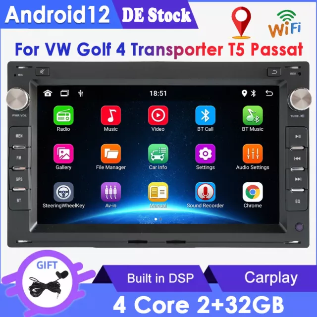 Autoradio Carplay Android 12 DSP Navi GPS per VW Golf 4 Polo T5 MK4 dal 1998 DAB