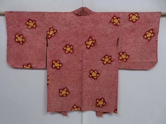 1112i08z450 Vintage Japanese Kimono Silk SHIBORI HAORI Dark Red