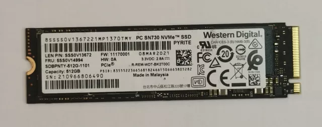 Western Digital SN730 512GB M.2 2280 NVMe PCIe Gen 3x4 SSD