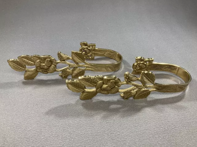 Handcrafted Solid Brass Rose Flower Drapery Curtain Tiebacks Holdbacks Pullbacks