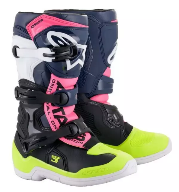 Alpinestars Tech 3s Youth Childrens Kids Motocross MX Boots Black/Dark Blue/Pink