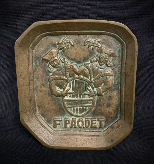 Antique empty ashtray bronze pocket F.Package signed J.L