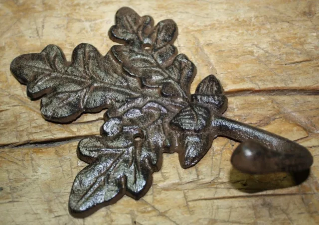 3 Cast Iron Antique Style Rustic OAK LEAF Coat Hooks Hat Hook Rack Towel Acorn 3