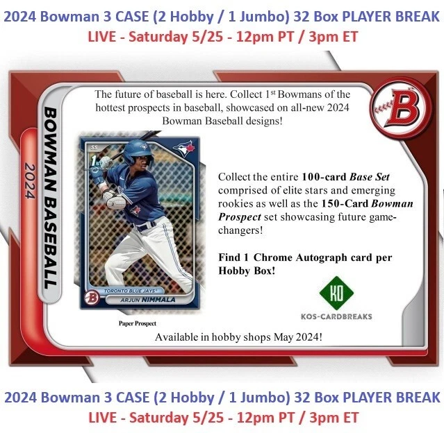 PETE ROSE CIN 2024 Bowman 3 CASE (2 Hobby/1 Jumbo) 32 Box BREAK 8 7.