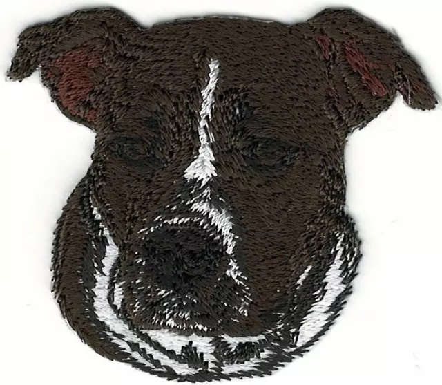 Chocolate Staffordshire Bull Terrier Portrait Dog Breed Embroidery Patch