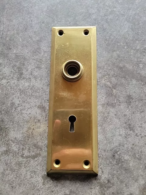 Vintage Polished Brass Door Knob Skeleton Key Door Back Plate 7"x2.25 Escutcheon