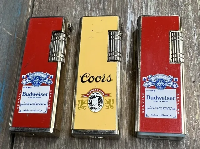 Vintage Collectible Budweiser Coors Beer Advertising Lighter Red Gold SEE PHOTOS