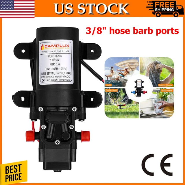 Camplux 12V DC Water Pressure Diaphragm Pump 1.2 GPM 35 PSI Water Heater Shower