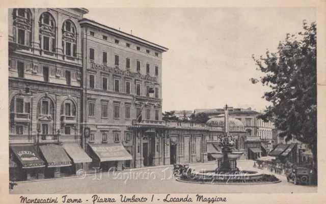 1939 Montecatini NEGOZI cartolina piazza Umberto Locanda maggiore Pistoia