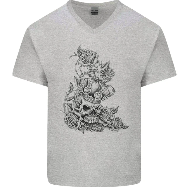 T-shirt biker cranio gotico metallo pesante collo a V cotone