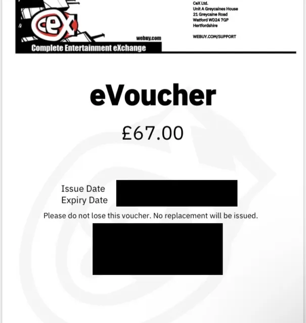 CEX EXCHANGE VOUCHER COUPON VALUE - £87 (2 Vouchers totalling £87)
