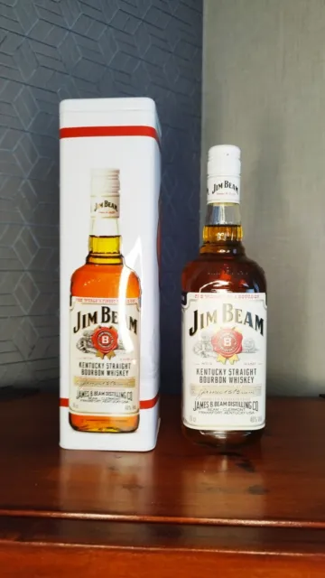 Jim Beam Bourbon Whiskey 0,7l  alte Flasche white mit Metalldose