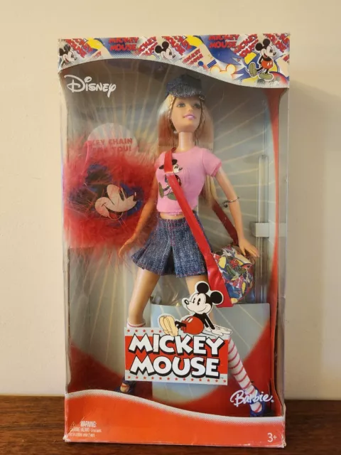 2004 Mattel Barbie Disney Mickey Mouse Barbie Doll Purse Keychain NRFB Denim
