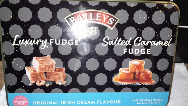 500g tin of baileys luxury fudge + salted caramel fudge indulgent treat