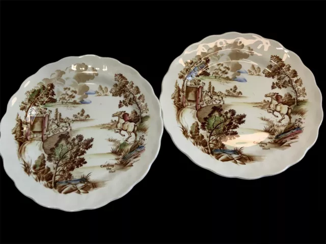 Vintage Ridgway "Coaching Days" (2) Bread & Butter Plates Staffordshire England