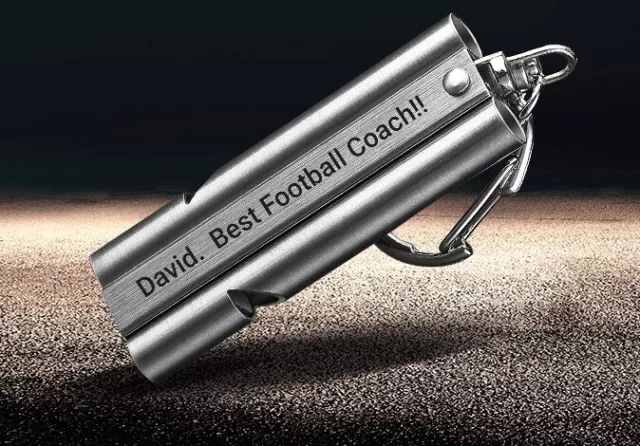 Whistle Personalised Engraved Referee Football Sport Silver Keyring School Rugby