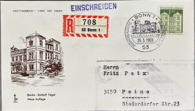 Berlin Schloß Tegel 1969  Ersttagsbrief Europa