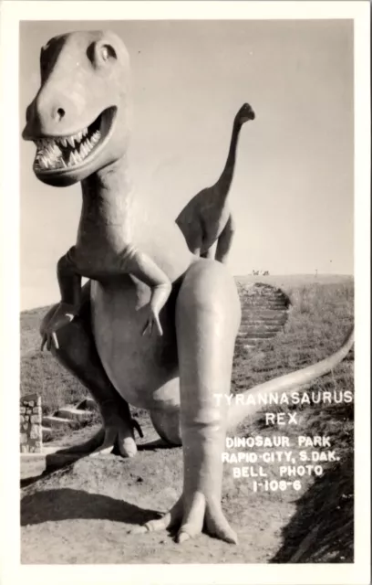 Real Photo Postcard Tyrannosaurus Rex Dinosaur Park in Rapid City, South Dakota