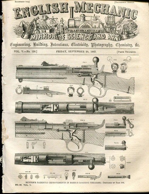BREECH-LOADING FIREARMS ARTIFICIAL LEGS, BATTLE EQUIPMENT  English Mechanic 1867