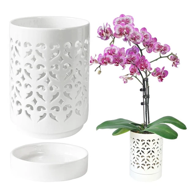 Vaso Per Orchidee Con Foro Di Drenaggio – Rotondo In Plastica 17,8 Cm – Crema – Ottimo Per Interni Ed Esterni - 3