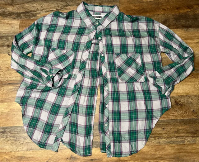 NWT Women’s The Laundry Room Lonestar Plaid Blouse Shirt Green & Gray Size XS