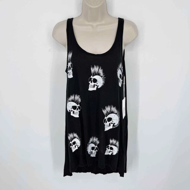 Lauren Moshi Women's Claire Tank Top w/ Tucks Mini Skulls NEW Sz S Black Sheer Lauren Moshi Women's Claire Tank Top w/ Tucks Mini Skulls NEW Sz S Black Sheer