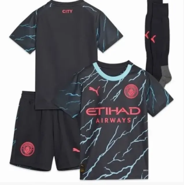 Manchester City Man City Kids Away Kit Ages 5-13 Years Includes Socks BNWT