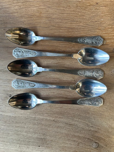Lot de 5 cuillères à dessert en argent massif Lg 14 cm