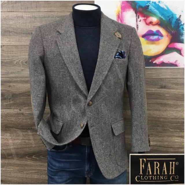 Vintage Farah Mens Blazer Sport Coat Casual 2 Button Jacket Size 42R Tweed Suits