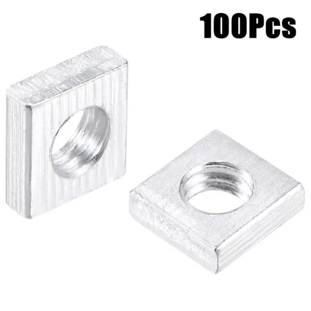 100Pcs Silver Tone Square Nuts Carbon Steel Assortment Kit