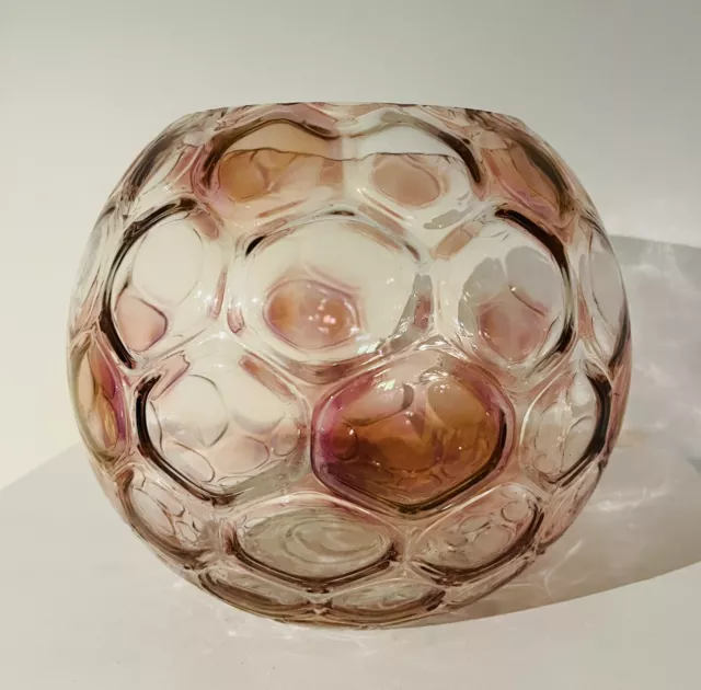 XL Vintage Czech Bohemian Borske Sklo Nemo Globe Glass Vase Bowl Pink Purple