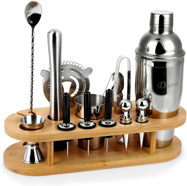 Set 23 Pièces Kit Shaker à Cocktail Professionnel en Acier Inoxydable et Support