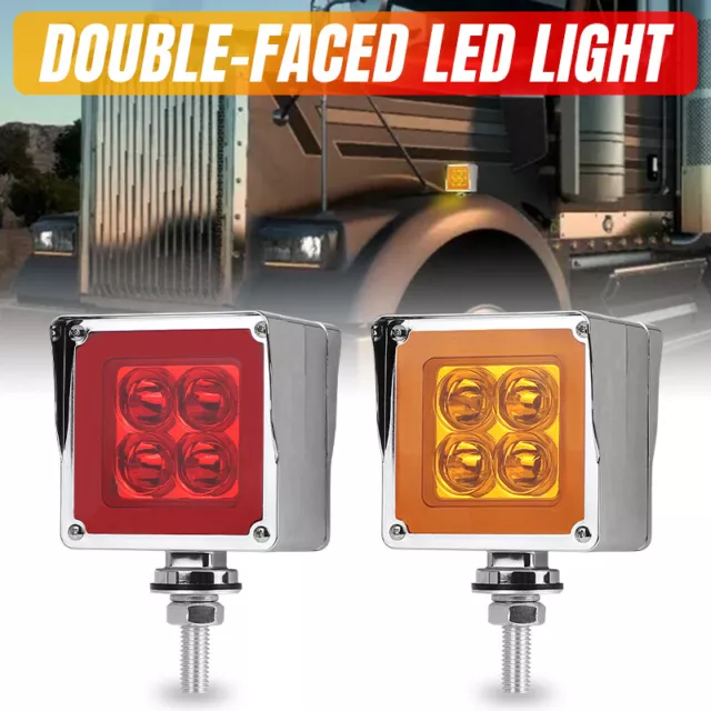 2 Amber/Red LED Dual Face Side Marker Light Brake Turn Signals Semi Truck Fender