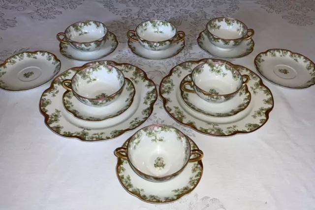 Haviland & Co Limoges Boullion Soup & Saucer Tea Cup & Saucer Dessert Plate 16Pc