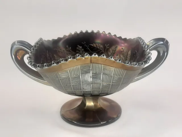 Carnival Glass Bowl Northwood Fruits & Flowers Amethyst Footed Bon Bon 2