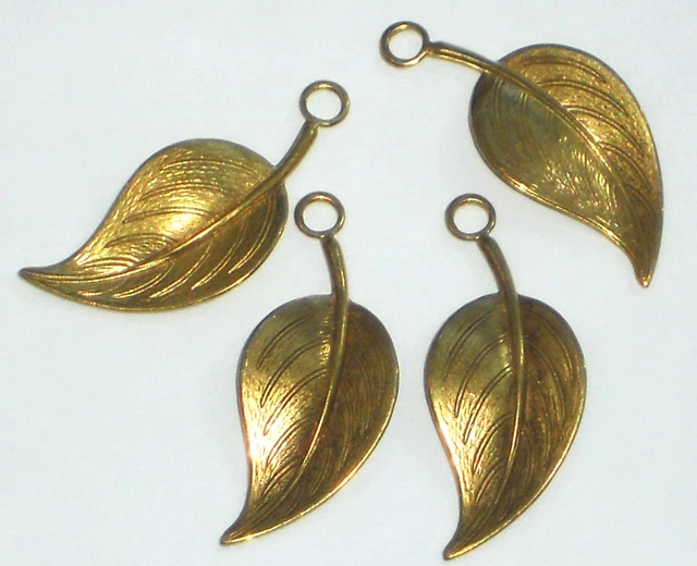 #1396 Vintage Drops Leaves Brass Art Nouveau Loop Drops Dangle Old New Stock NOS