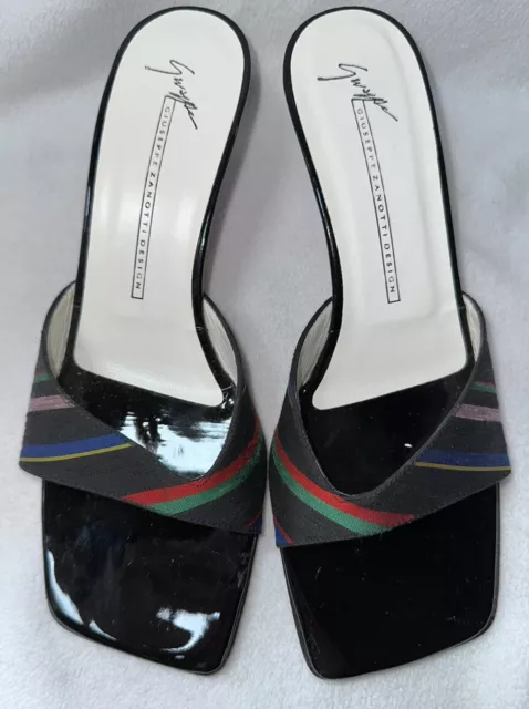 GIUSEPPE ZANOTTI VICINI Black Patent Leather Slip On Kitten Heels 38 3